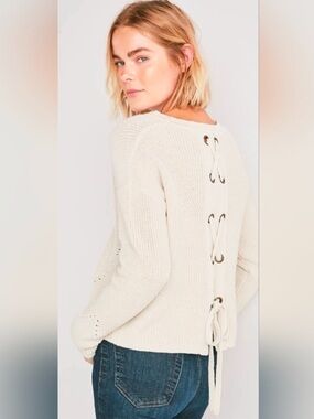 Lucky Brand Cream Lace Back Sweater Small